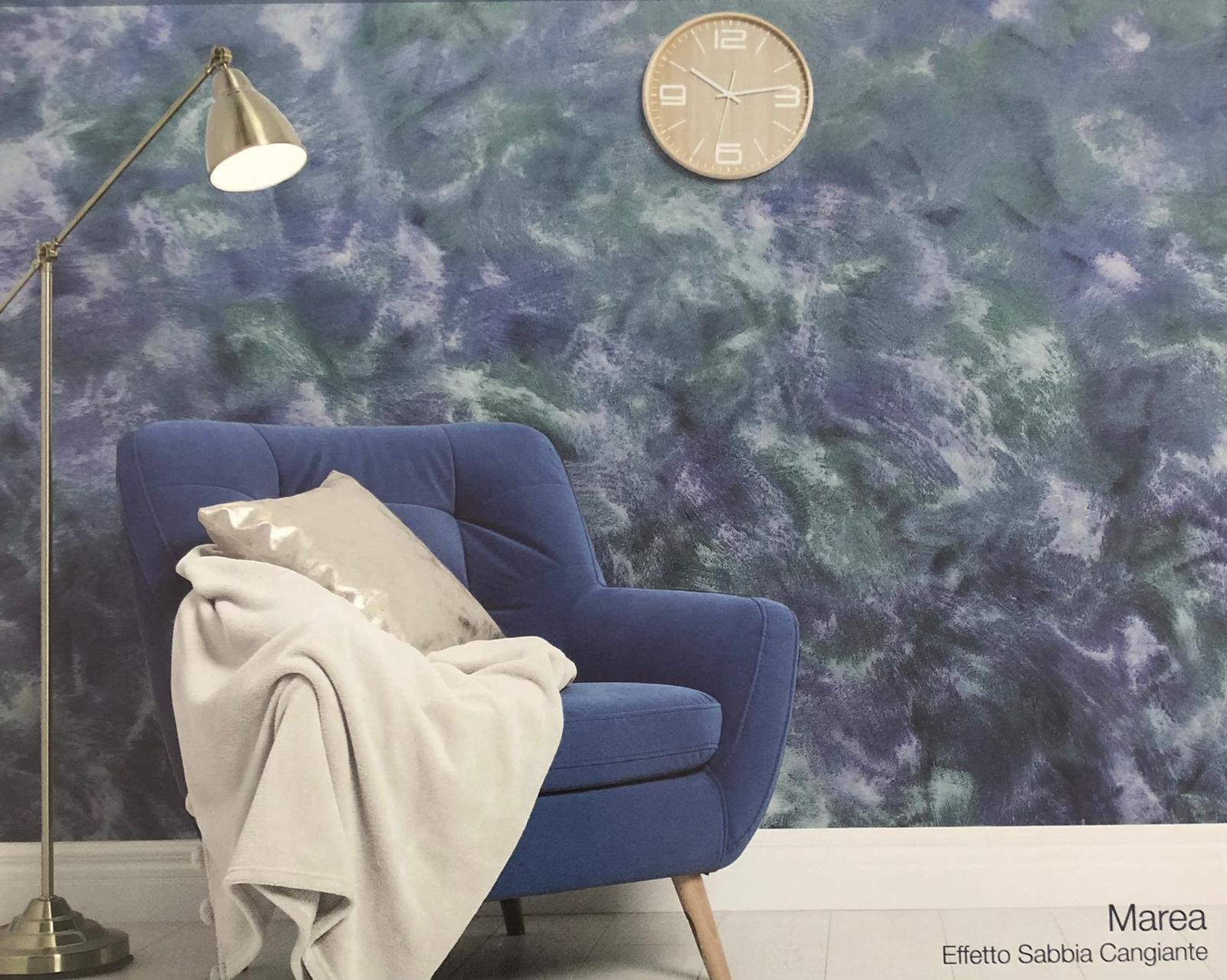 mur bleu salon décoration intérieure mur matériau écologogique - haute savoie
